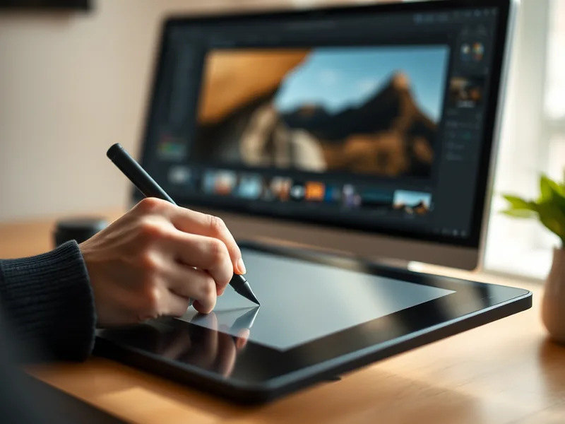Hand mit Stylus auf Grafiktablett