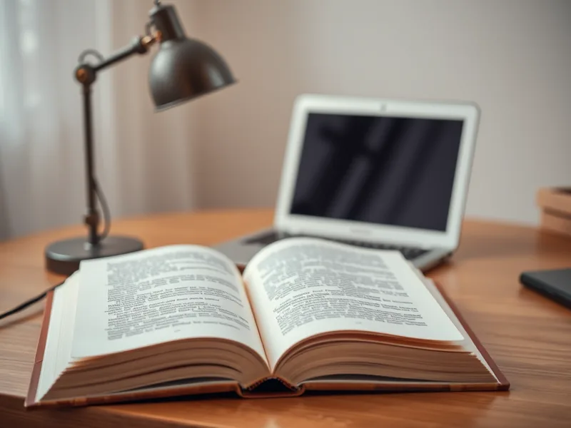 Aufgeschlagenes Buch neben Laptop mit Code